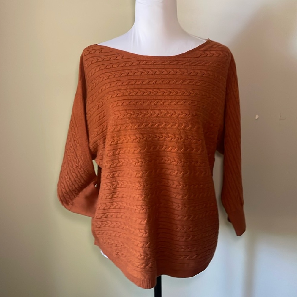 Women's Cable Knit Sweater - Rust Orange
